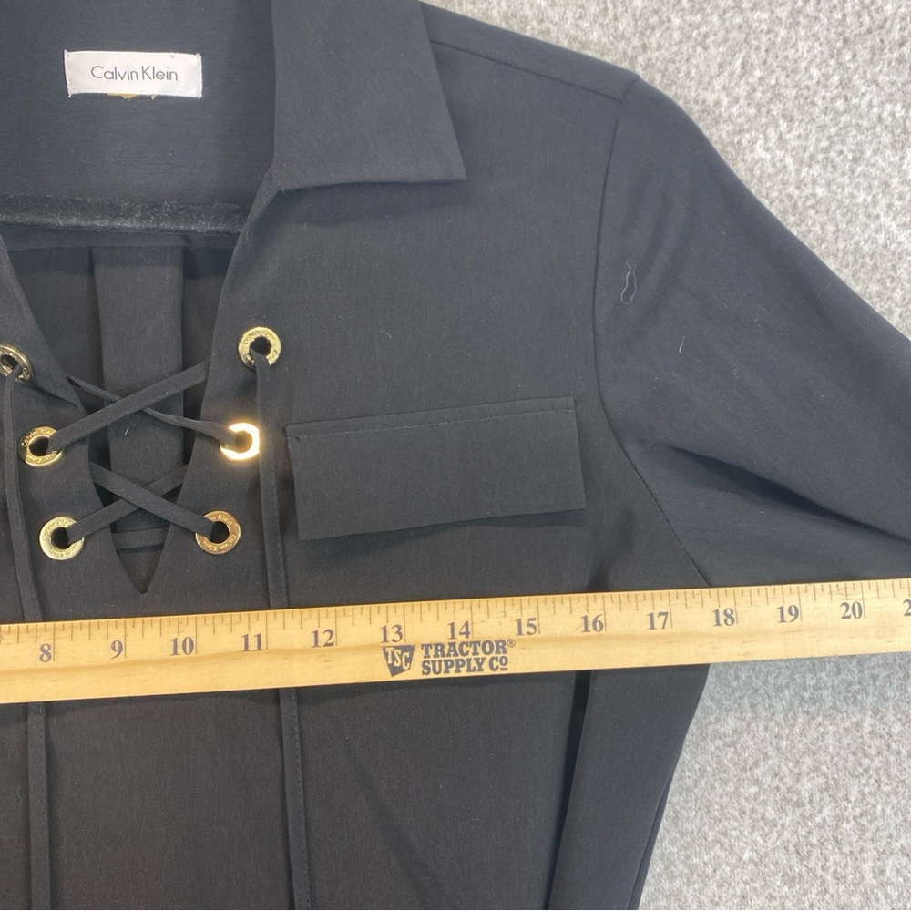 CALVIN KLEIN Women’s Size 6 Black Shirt Dress Roll Tab Sleeve Belted Lace Up - Picture 4 of 10